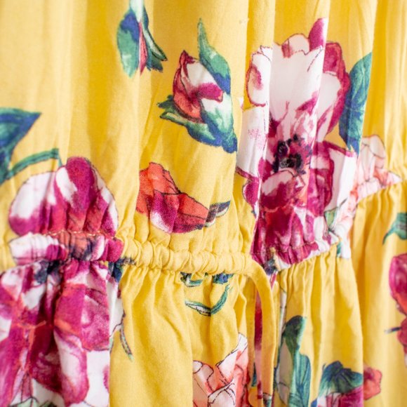 Band of Gypsies M Yellow and Pink Floral Button Tied Off Shoulder Viscose Hi-Low - Picture 7 of 14